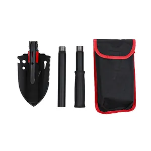 Kit pala pieghevole tattica multifunzionale con aste di prolunga e custodia portaoggetti rossa