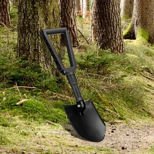Pala pieghevole da esterno nera portatile con impugnatura triangolare per sopravvivenza.