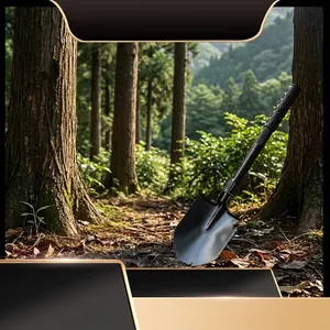 Multifunctional 50# Carbon Steel Folding Camping Shovel Tactical Entrenching Tool With Compass Saw Bottle Opener Survival Shovel For Outdoor Black