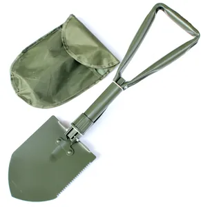 Vista dettagliata della vanga pieghevole portatile militare con borsa in nylon