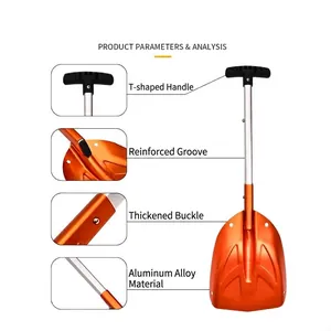 Pelle à neige en alliage d'aluminium orange renforcé avec poignée ergonomique en T