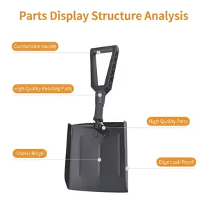 Pelle à neige pliante portable avec manche en acier poudré et sac de rangement