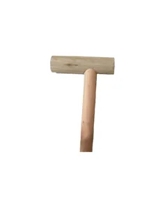 Close-up detail of the natural solid wood T-shaped handle for outdoor hiking walking stick