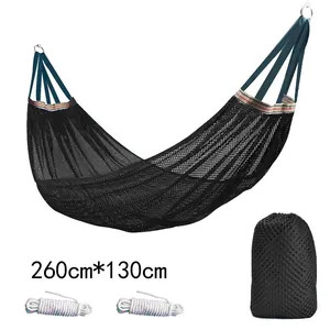 Durable black mesh outdoor hammock set with tying ropes and storage bag, 260x130cm