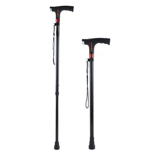 Adjustable telescopic aluminum walking cane with LED light and safety alarm for elderly