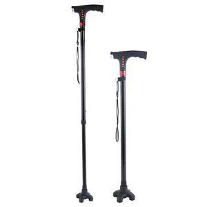 Adjustable aluminum alloy quad cane with telescopic height for elderly