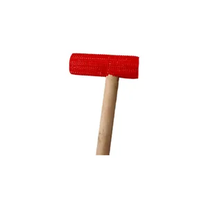 Professional wooden T-handle walking stick featuring a red anti-slip textured grip head