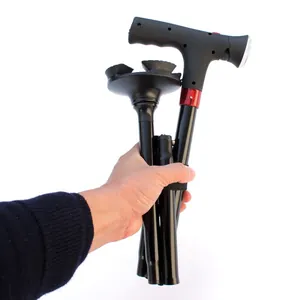 Bastone da passeggio pieghevole in alluminio con luce LED e base antiscivolo a 4 piedi
