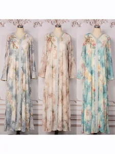 Robe Maxi Élégante MT542 Pour Femmes Manches Longues Avec Strass Perles Broderie Florale Abaya Pour Banquet