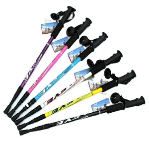 Set of 6 colorful telescopic 3-section aluminum trekking poles with straight handles