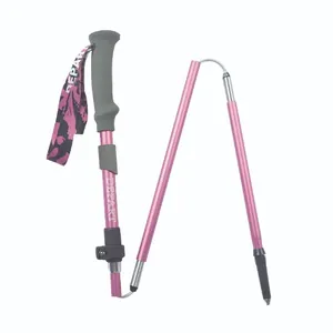 Bastone da trekking pieghevole in alluminio 7075 rosa leggero per escursioni professionali