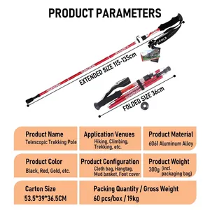 Adjustable Aluminum Alloy Folding Trekking Pole For Outdoor Hiking Climbing Portable Walking Stick With External Lock