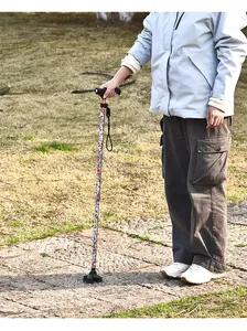 Floral print aluminum hiking cane with LED light and shock absorption for outdoor travel