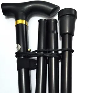 Black folding aluminum alloy trekking pole with T-handle shown in compact folded state
