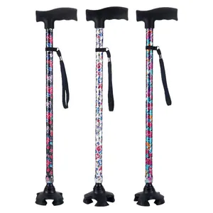 Bastones plegables de aluminio con estampado floral y base antideslizante de cuatro patas
