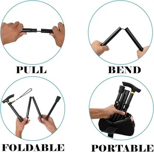 Five-section folding aluminum alloy trekking pole for hiking with instructional steps