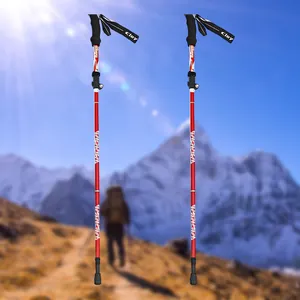 Set aus zwei roten verstellbaren Aluminium-Trekkinstöcken mit ergonomischen EVA-Griffen