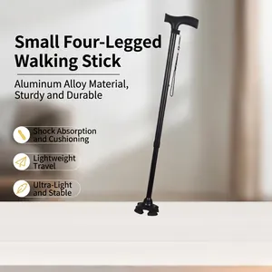 Verstellbarer Aluminiumlegierung Gehstock Mit Vierfuß-Stütze Rutschfeste Mobilitätshilfe Senioren Trekkingstock Für Zuhause Outdoor Alltag
