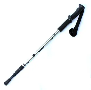 Bastón de senderismo telescópico de aluminio plata y negro para equipo de montaña