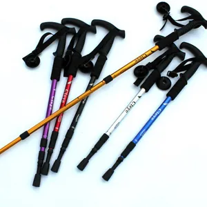 Bastones de trekking de aluminio con mango en T y absorción de impactos