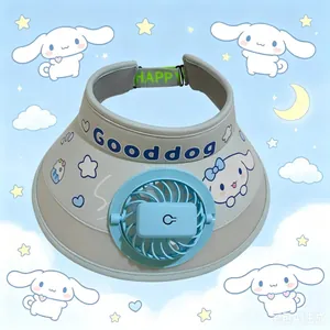 Zonneklep voor kinderen met ingebouwde ventilator en schattig cartoon hond design