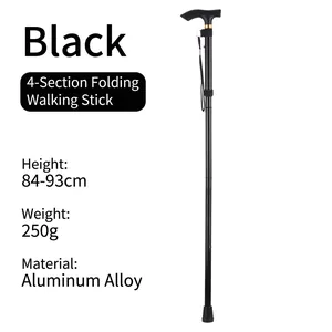 Schwarzer faltbarer Gehstock aus Aluminiumlegierung mit verstellbarer Höhe von 84-93 cm