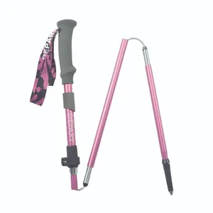 Bastone da trekking pieghevole rosa leggero per escursioni con impugnatura