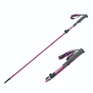 Bastone da trekking telescopico leggero in carbonio rosa per escursionismo all'aperto