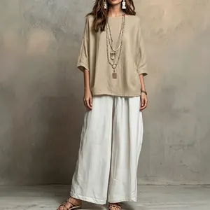 Damen Bohemian Stil Top And Bottom Lässig Locker Elegant Farbkontrast Urlaub Set Polyester Elasthan Gewebtes Outfit