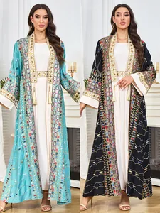 Luxurious Heavily Embellished Sequin Embroidered Kaftan Abaya Evening Dress For Women Elegant Middle Eastern Style Set