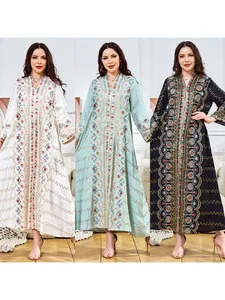 Boho Besticktes V-Ausschnitt Maxi Kleid Für Damen Ethno Pailletten Langarm Kaftan Abaya Lockeres Bankett Party Kleid