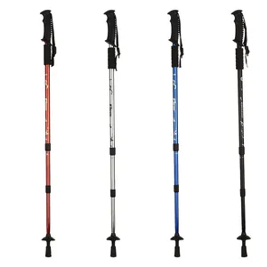 Set of 4 aluminum alloy trekking poles with T-handle and 3-section telescopic design