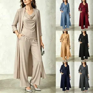 Ensemble en Tricot Minimaliste pour Femmes Top Col Bénitier Long Cardigan et Pantalon Large Couleur Unie Décontracté Tenues