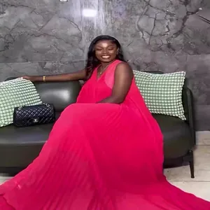 Elegant fuchsia pleated sleeveless maxi dress for women in loose plus size summer style
