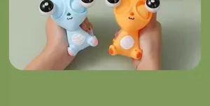 Demonstration of stress-relieving dragon squeeze toy with popping eyes effect