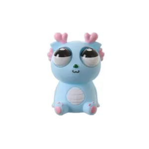 Blue pop-eye dragon decompression toy with pink heart antlers and cute cartoon design