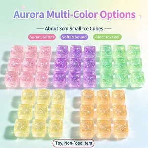 Aurora glitter squishy ice cube stress relief toys in multiple colors, 3cm size