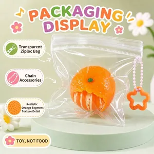 Realistic peeled orange squeeze toy in transparent zipper bag with star keychain