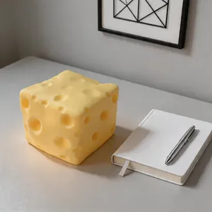 Realistic large cheese squishy toy for effective stress relief on a modern desk
