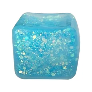 Blue translucent glitter ice cube squishy stress relief toy for kids and adults daily use