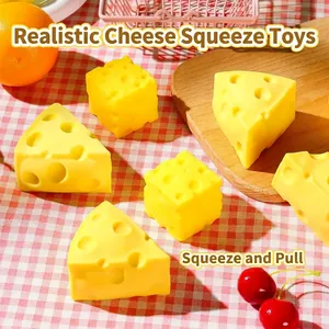 Realistic yellow cheese squeeze toy for stress relief in square and triangle shapes
