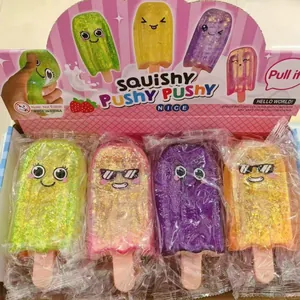 Buntes Glitzer-Eiscreme-Squishy-Spielzeug-Set mit niedlichen Gesichtern zum Stressabbau