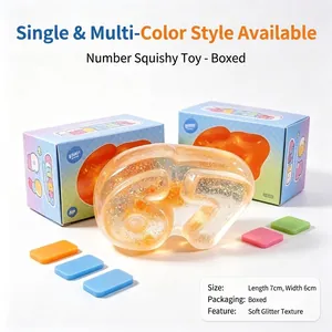 Zacht oranje glitter cijfer 67 squishy stressverlichtend speelgoed met verpakking