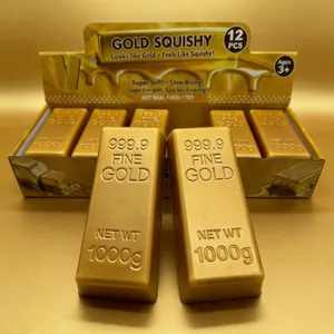 Vista detallada de juguetes squishy de lingotes de oro de crecimiento lento en caja
