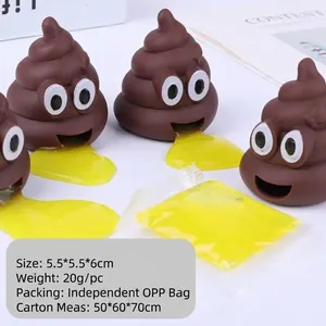 Novelty vomiting poop stress ball toy with yellow slime sachet for prank and squishy fun