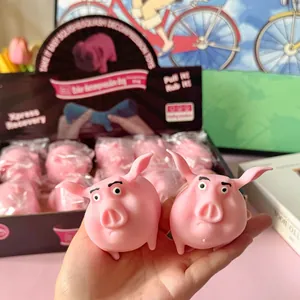 Vue détaillée de deux jouets squishy cochon rose aux expressions drôles