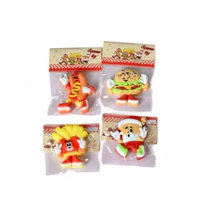 Set of 4 fast food themed squeeze toys including burger fries and hot dog