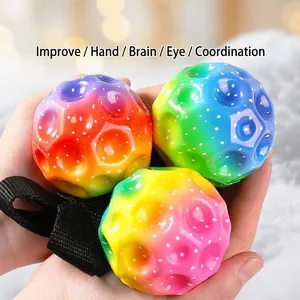 Wrist Rebound Ball Moon Stone Elastic Rebound Ball For Kids Coordination Training Stress Relief Toy With Wristband