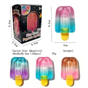 Dimensions and weight details of ice cream popsicle squishy toy with packaging box