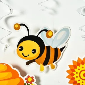Close-up of a cute cartoon bee cutout for honeybee themed party hanging decorations.